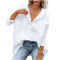 Modne ženske casual jednobojne majice s dugim rukavima u obliku slova u, široki džepovi, kapuljače, jesenska bluza,