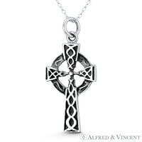 Keltski čvor irski kršćanski križ 37x privjesak i lančana ogrlica u oksidiranom. Srebro