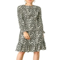 Jedinstvene ponude ženskog leopardovog printa dugih rukava za nogave ruffle haljina
