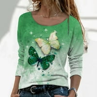 Ženski leptiri padaju dugi rukav u boji Blok košulja casual posada vrat gornji majica majice tunika yutnsbel