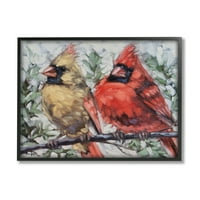 Stupell, dva kardinala smještena na zimskim stablima, životinjama i insektima, slika u crnom okviru, zidni otisak