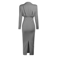 Ženske haljine maxi dugi rukav ležerni omotač tiskana ljetna haljina s visokim vratom siva 3xl