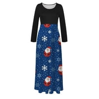 Aoochasliy jesenske haljine za žene čišćenje božićno drvce tisak dugih rukava okrugli vrat duga haljina plaža