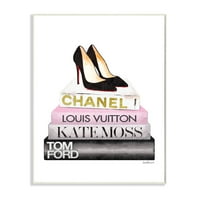 Stupell Industries modne dizajnerske cipele knjižara ružičasta crni akvarel zidna ploča Amanda Greenwood