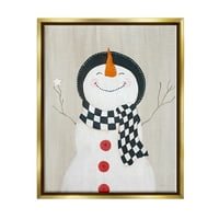 Stupell Industries Happy Smile Winter Snowman Odmor Slikati zlatni plutač uokviren umjetnički print zid umjetnost