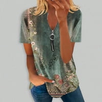 Ženske majice kratkih rukava majice s patentnim zatvaračem u obliku slova A, Print Casual moda osnovne bluze od