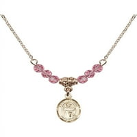 Pozlaćena ogrlica s ružičastim kamenim perlicama u listopadu, mjesecu rođenja i šarmu svetog Kazimira poljskog