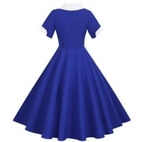 Ženska retro haljina kratkih rukava iz 1950-ih, Vintage ljuljačka haljina u plavoj boji