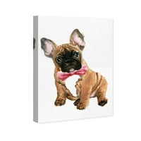 Wynwood Studio životinje zidne umjetničke platnene otiske 'Dapper Frenchy ružičaste kravate' Psi i štenad - smeđa,