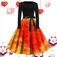 Ženska modna haljina s printom vintage krpa haljina za bankete za zabavu Valentinovo narančasta