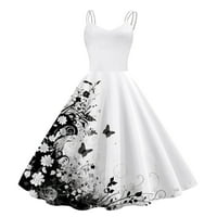 Vintage večernje haljine za žene s izrezom u obliku slova H i printom leptira bez rukava u retro a-liniji do koljena,