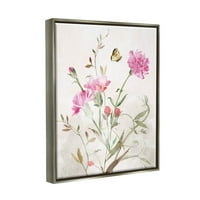 Leptir cvjetni vrt karanfili grafička umjetnost sjajno sivo platno s plutajućim okvirom, zidni tisak, dizajn Nina
