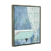 Stupell Industries Delikate kupaonice kandža zavjesa cvjetni cvjetovi Slikanje sjajnog sivog plutajućeg uokvirenog
