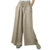 Ženske duge hlače s elastičnim strukom i džepom, ljetne obične Ležerne hlače širokih nogavica