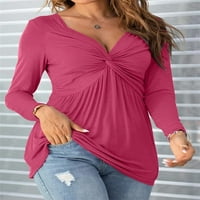 Ženska bluza s prednjim izrezom i vezicama u obliku slova u, majica dugih rukava, pametna ležerna majica, jednobojni