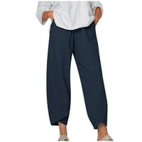 B91XZ plus veličine hlače za žene žene visoke ležerne hlače Čvrsti struk pamuk dugačak ljetni ravni hlače hlače