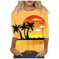 AMOUSA Ljetni vrhovi ženska modna casual havajska plaža u stilu rukava tiskana majica okruglog vrata