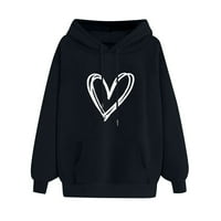 ; / Ženski casual pulover s dugim rukavima s printom srca majica s kapuljačom na rasprodaji Crna 12