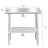Radni stol 24 30 - kuhinjski stol za kuhanje od nehrđajućeg čelika s policom - srebro