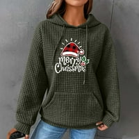 Sretan Božić, ženske modne jesenske zimske majice s kapuljačom i džepom ženske vafle široke udobne pulovere s