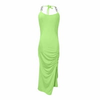 Očišćenja ljetne haljine za žene tiskane omotača okruglog izreza mini modna haljina bez rukava zelena m