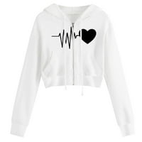 džemperi za žene, majica s džepom s patentnim zatvaračem i rukavima otkucaji srca, dugi vrhovi, ženska majica