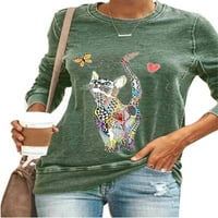 Ženska majica dugih rukava Casual majica s printom mačaka ženska široka bluza s okruglim vratom puloveri majice