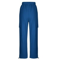 PYJU Baggy Cargo hlače za žene, visoki struk za trčanje hlače više džepova labave fit ravne široke noge Y2K hlače