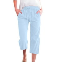 Youmamao žene hlače za čišćenje lanenih hlača Žene ljeto plus veličine elastični struk hlače za crtanje solidne