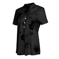 Vintage cvjetne košulje za žene cvjetni tiskani vrhovi gumb dolje košulja v vrat ljetni bluza kratkih rukava crna-