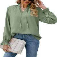 Niuer Ladies vrhovi košulje dugih rukava čvrsta boja bluza ruširana košulja s tunikom v vrat zelena l