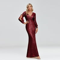 Nove žene Elegantne V-izrez sirene večernje haljine dužina Poda Sorvalna maturalna haljina za zabavu dugih rukava