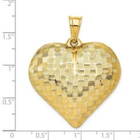 14k žuto zlato, polirano tkanje košarice, 3D privjesak za srce 95148