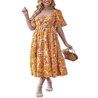 Aturuste ženska ljetna ležerna haljina na plaži cvjetni print cvjetni print duga haljina ruširana boho haljina