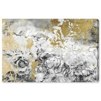 Wynwood Studio Abstract Wall Art Canvas Otisci Cvjetovi srebrne i zlatne kamelije - sivo, zlato