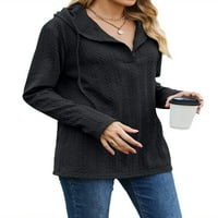 Ženski široki pulover s izrezom u obliku slova U i dugim rukavima S kapuljačom s teksturiranim gornjim dijelom