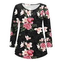 Ženske ležerne dukserice Slatka labava fit pulover dugi rukav otvoreni gumb okrugli vrat labav cvjetna bluza ružičasta