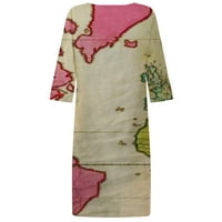 Ljetna haljina ženska modna casual mapa Print V-izrez za šivanje srednjeg rukava labavi struk Ravna haljina za